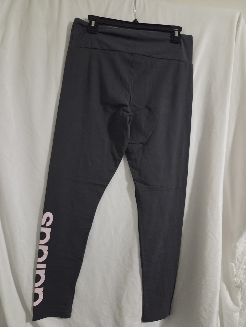 adidas Women's Dark Grey Leggings with Pink Logo and Side Script - Picture 2 of 2
